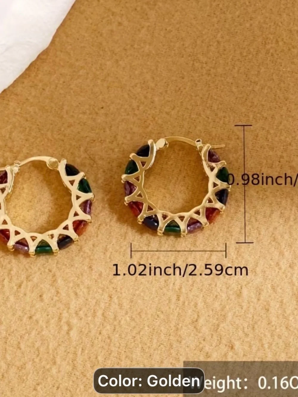 High Quality Gold-Tone Multi Gem Hoop Earrings - Colorful Crystal Accent